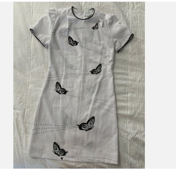 VINTAGE THE VESTED GENTRESS WHITE & BLACK BUTTERFLY DRESS - Picture 1 of 12
